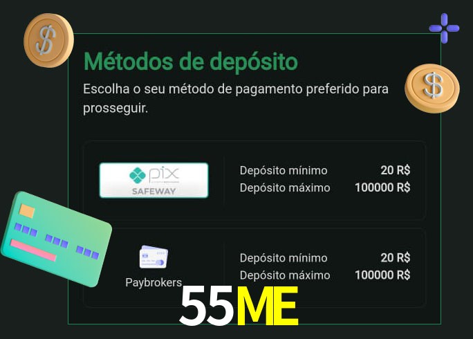 O cassino 55ME oferece uma grande variedade de métodos de pagamento